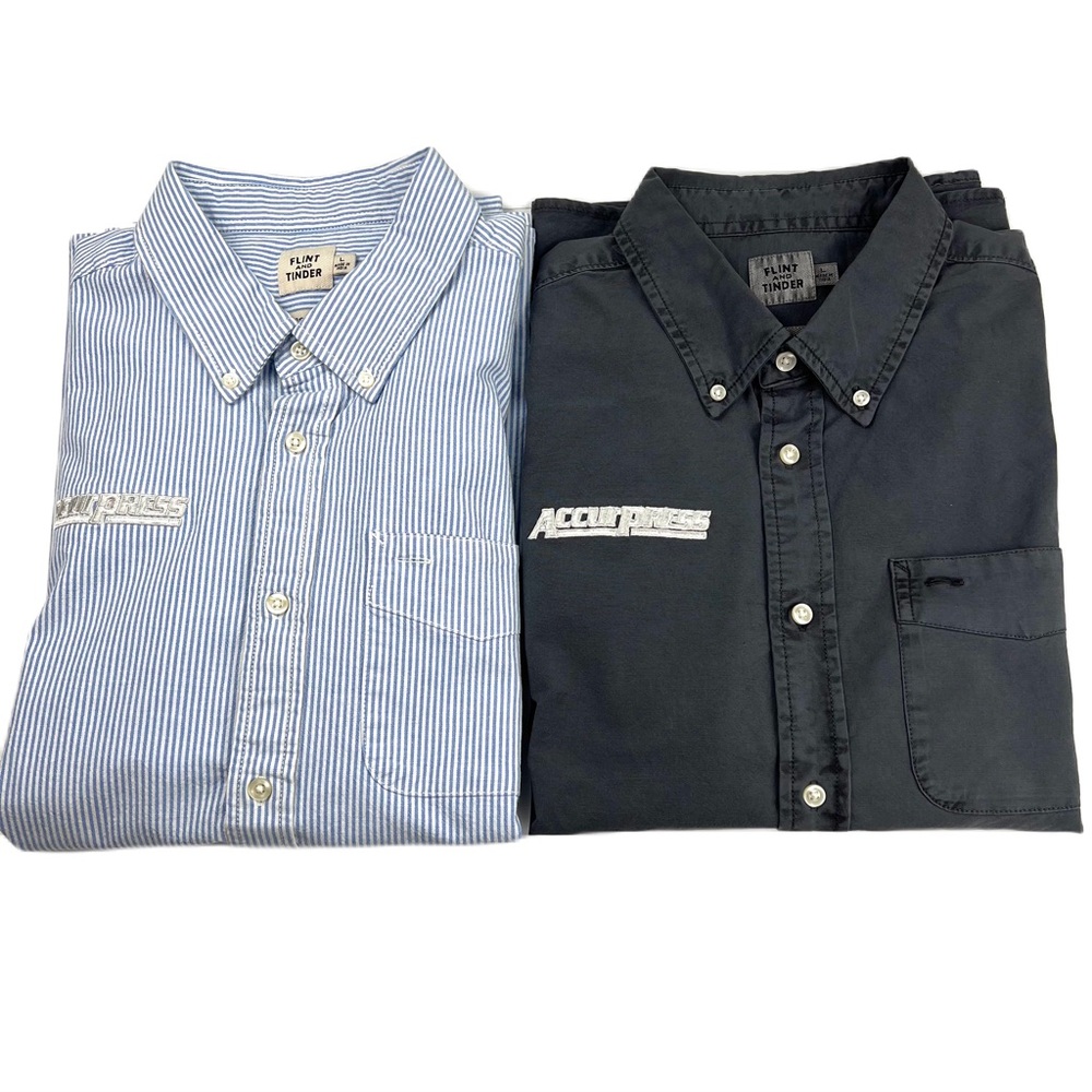 Flint and Tinder Classic Fit Branded Cotton Stretch Shirts L Blue Stripe & Gray
